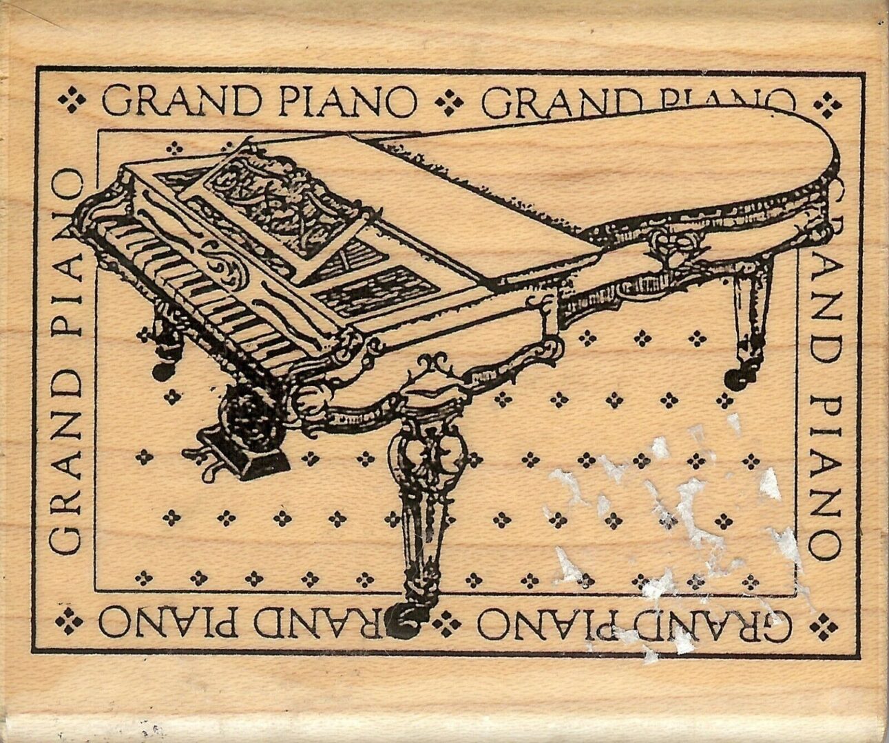 A grand piano is shown on top of the floor.
