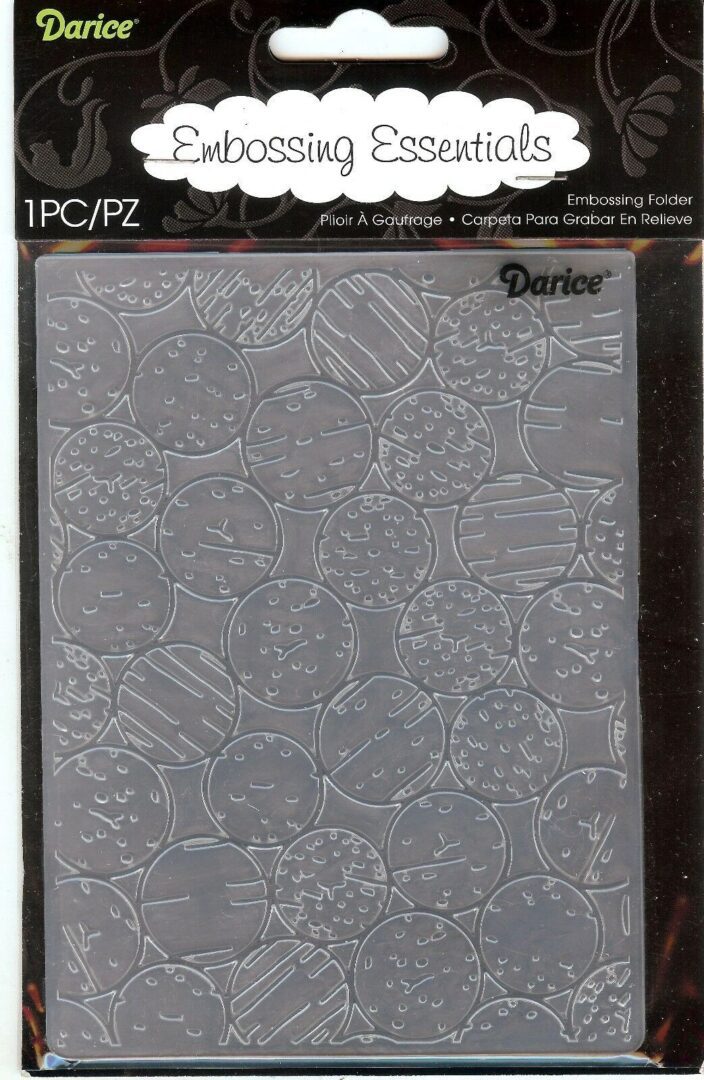 A picture of the back cover of a darice embossing folder.