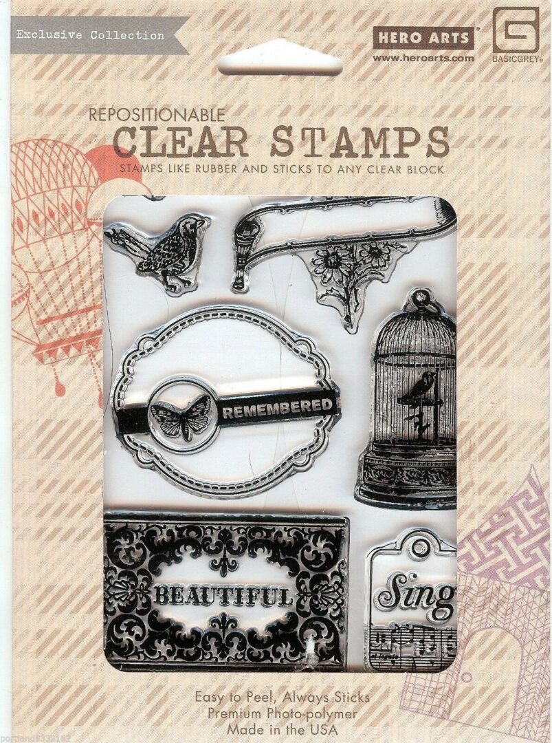 A sheet of clear stamps with various images.