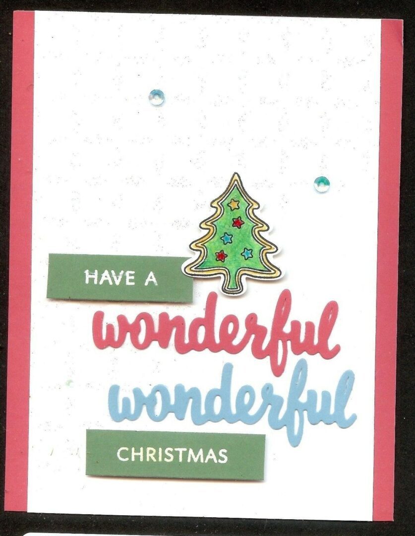 A card with a christmas tree and some words