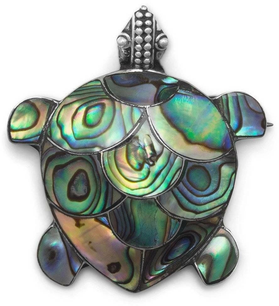 A turtle shaped pendant with abalone shell inlay.