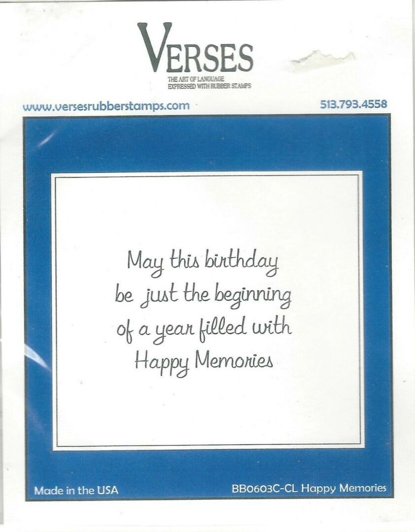 A birthday card with verses written in blue.